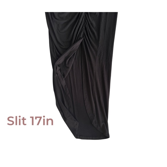 LONG BLACK SKIRT/ STRAPLESS DRESS WITH SLIT AND FRONT SCRUNCH - Picture 3 of 6